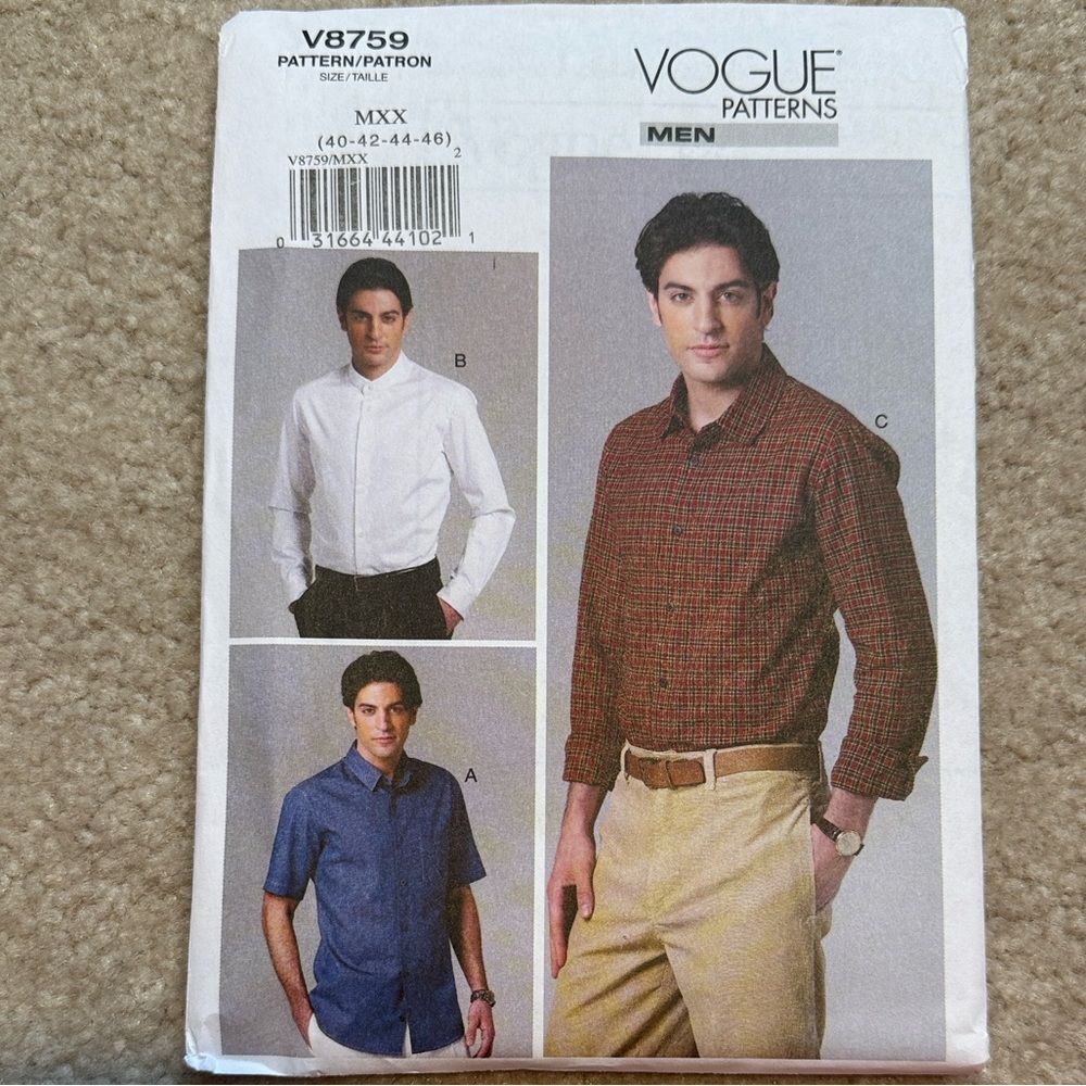 Vogue men's shirt sewing pattern